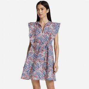 CHUFY $450 Mona Mini Dress A-Line Ruffle Sleeve Multi color size Small